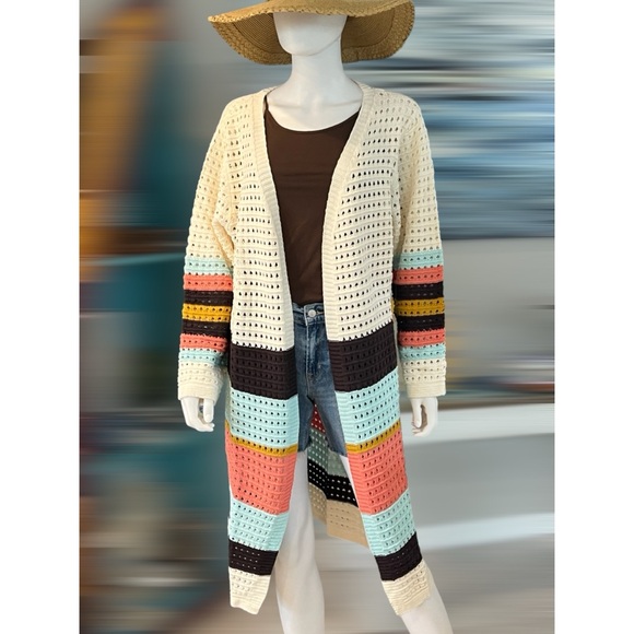 POLAGRAM Color block open front cardi  M L - Picture 3 of 5